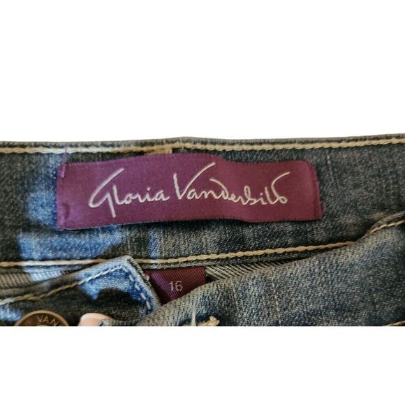 Gloria Vanderbilt Cropped Wide Legged Denim Jeans Womens Size 16 Blue Raw Hem - Picture 4 of 7